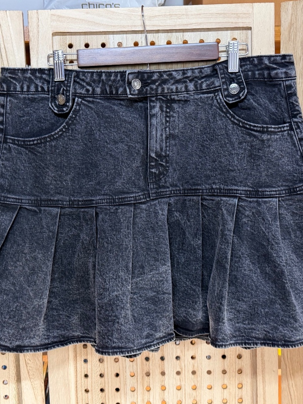 Grunge Y2K Black Acid Wash Pleated Denim Mini Skirt Size 17